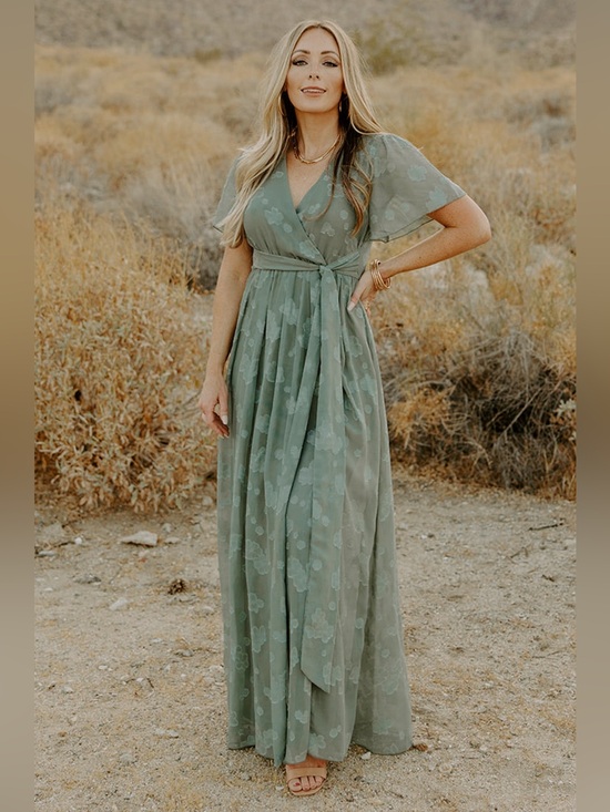 Baltic Born Dresses & Skirts - Baltic Born Faye Maxi Dress with Burnt Out Floral Pattern in Cream/Tan | Size M